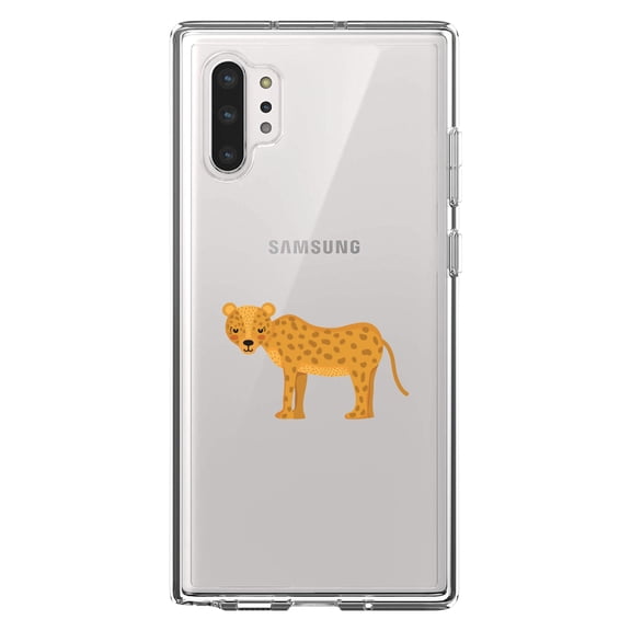 DistinctInk Clear Shockproof Hybrid Case for Galaxy Note 10 PLUS (6.8" Screen) - TPU Bumper Acrylic Back Tempered Glass Screen Protector - Cartoon Cheetah Leopard