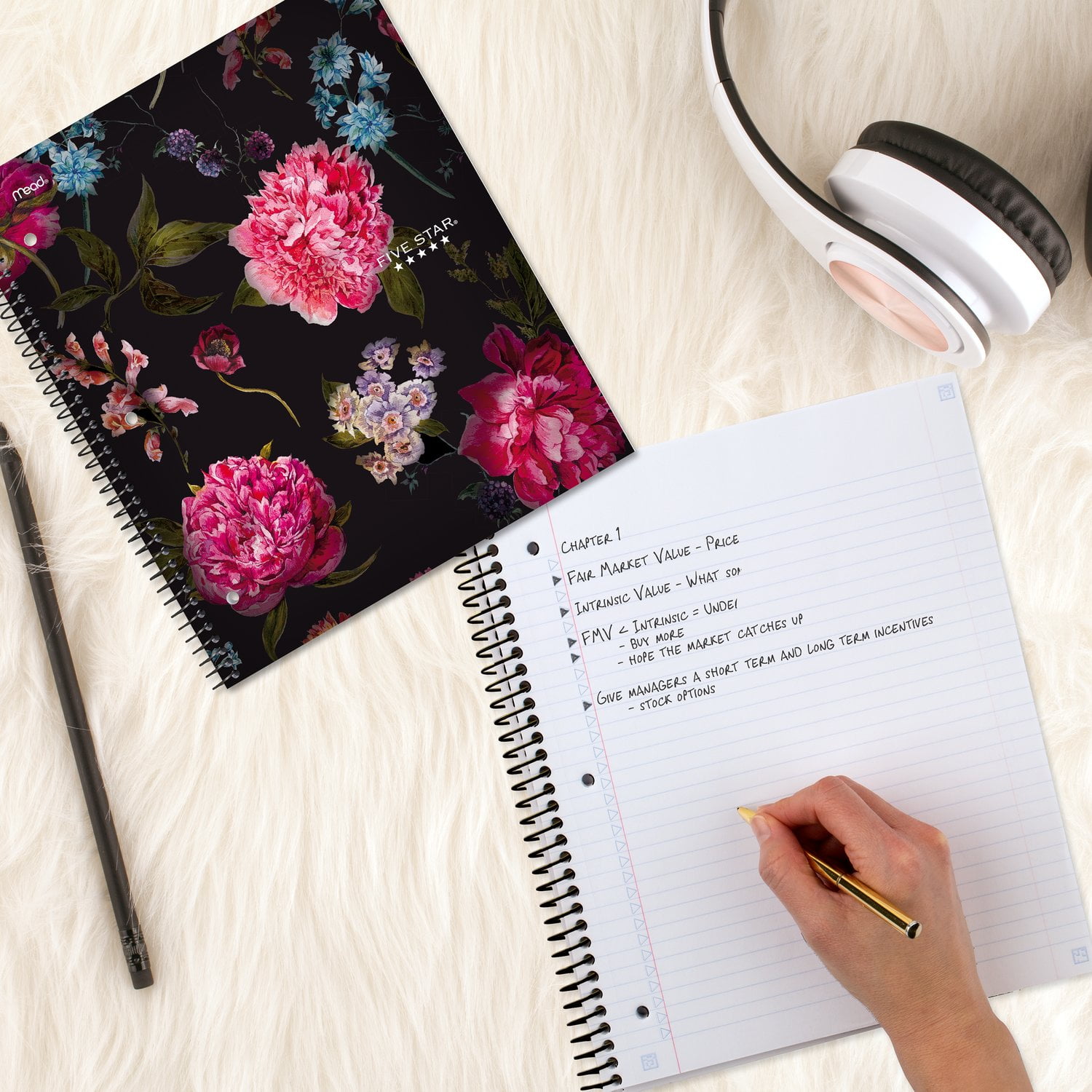 Five Star Flowers Notebook Plus Study App, 1 Subject, College Ruled, 8.5" x 11"