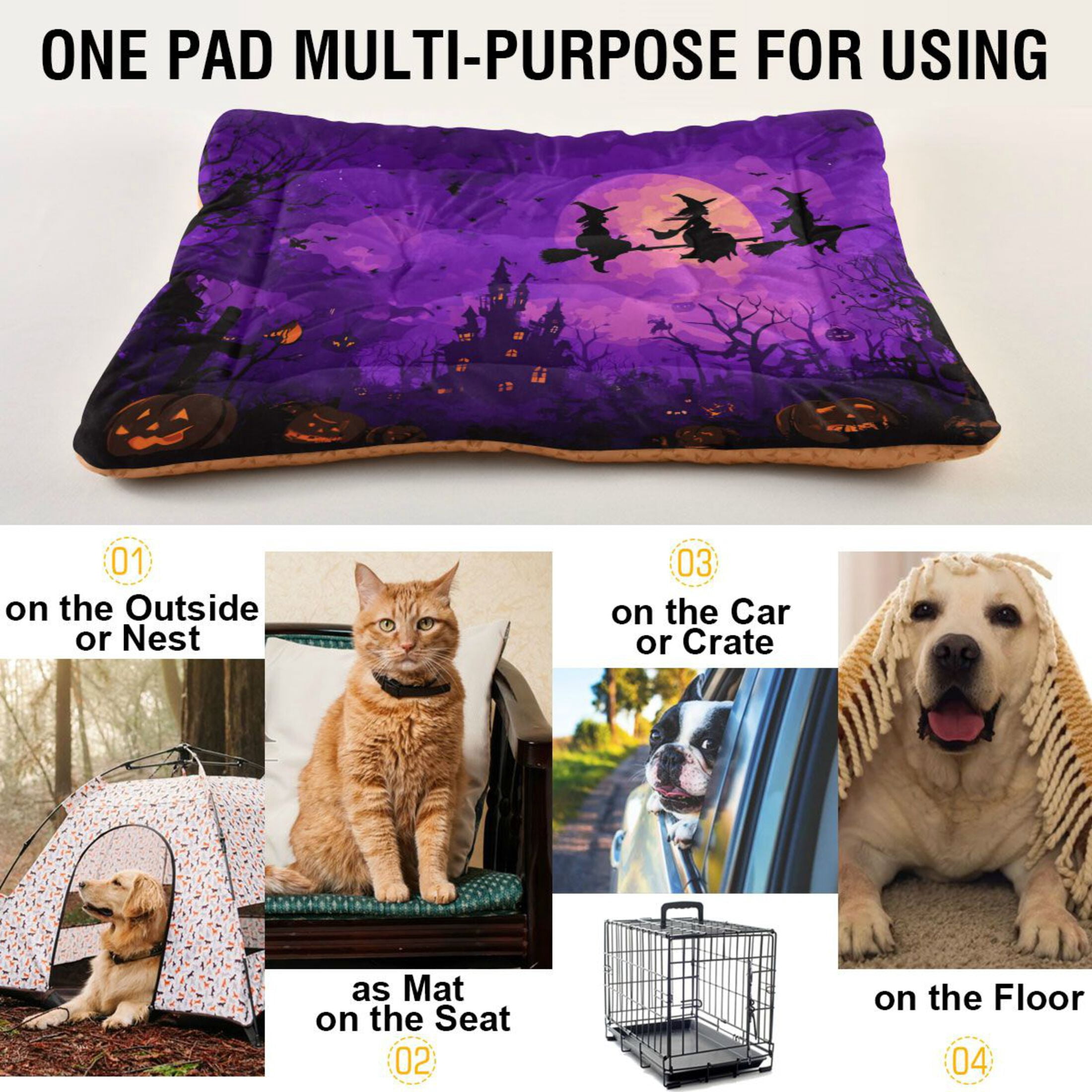 Qxltty Happy Halloween Pumpkin Ped Pad Wear-resistant and Hard to Bite Through Sleeping Pad for Small Medium Large Dogs Winter Pet Bed 36×24in