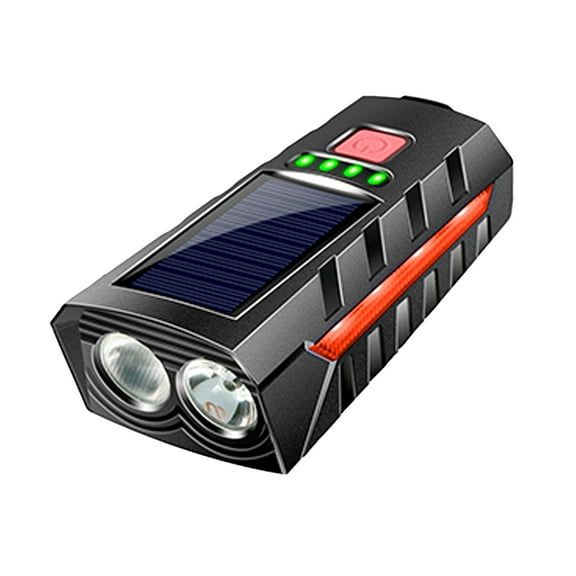 Bike Light Solar Powered Bicycle Headlight with Horn USB Rechargeable 2400mAh Battery LED Front Light for Night Cycling Safety Red