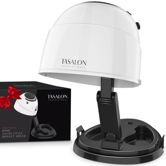 TASALON 1875W Ionic Hooded Hair Dryer with 3 Heat Settings, Professional Sit-Under Dryer for Home & Salon, Portable Ceramic Hair Dryer Bonnet,Black-White