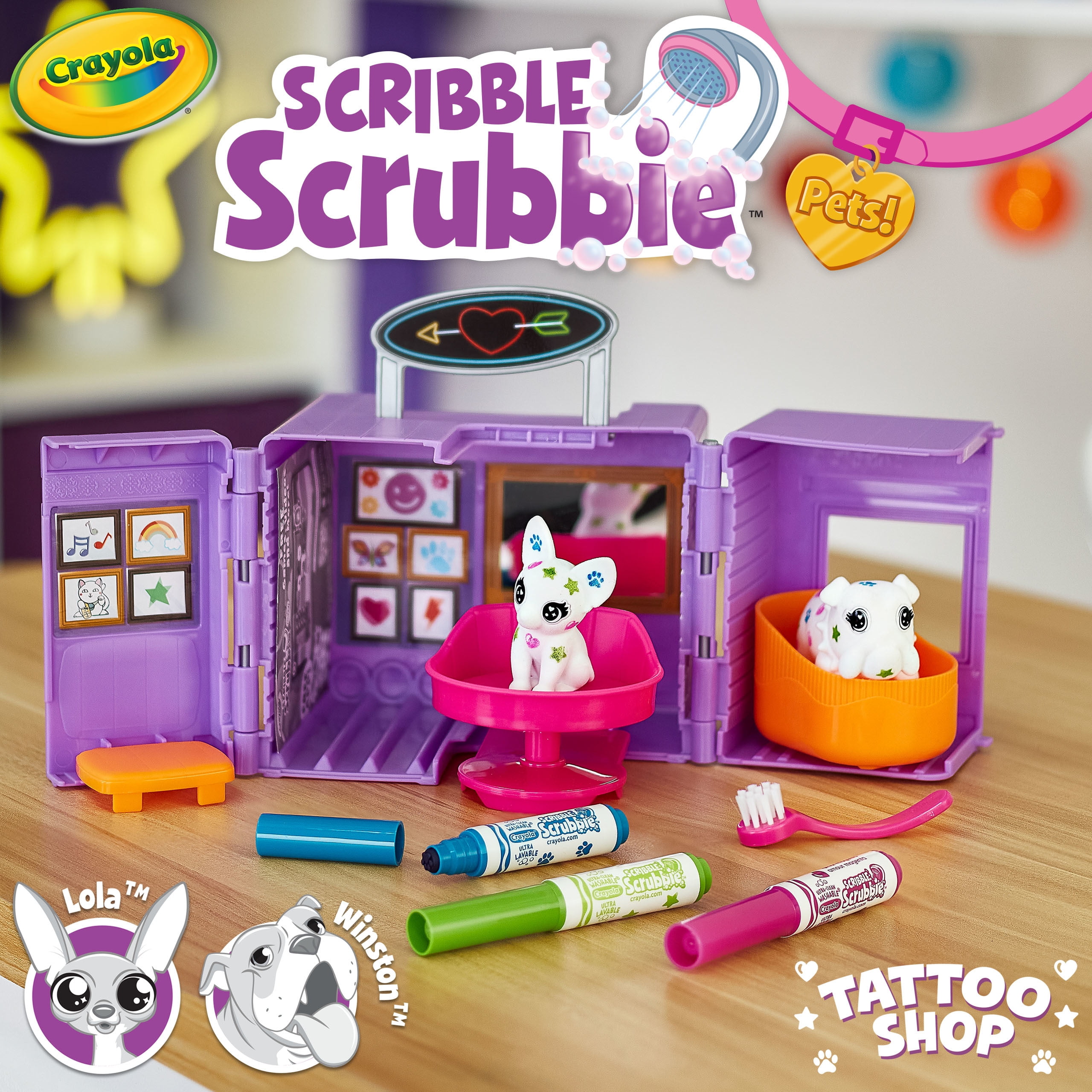 Crayola Scribble Scrubbie Purple Tattoo Shop Art Coloring Set, Beginner Unisex Child, 7 Pieces