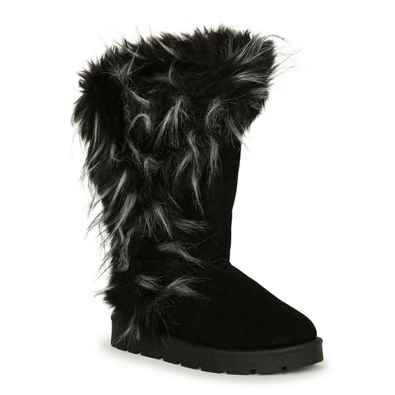 Bamboo Round Toe Faux Fur Split Collar Mid Calf Boot 20362