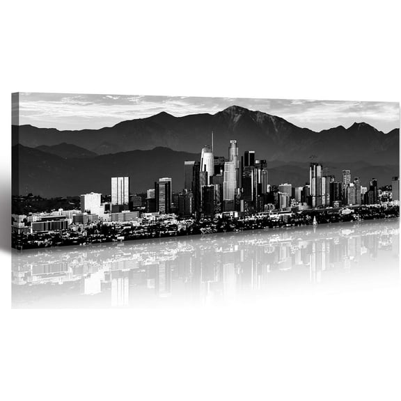 Aaheei Los Angeles Skyline Canvas Wall Art Decor - Modern Black and White Cityscape Panorama for Living Room Home Office Prints- USA Nightscape Wall Decorations