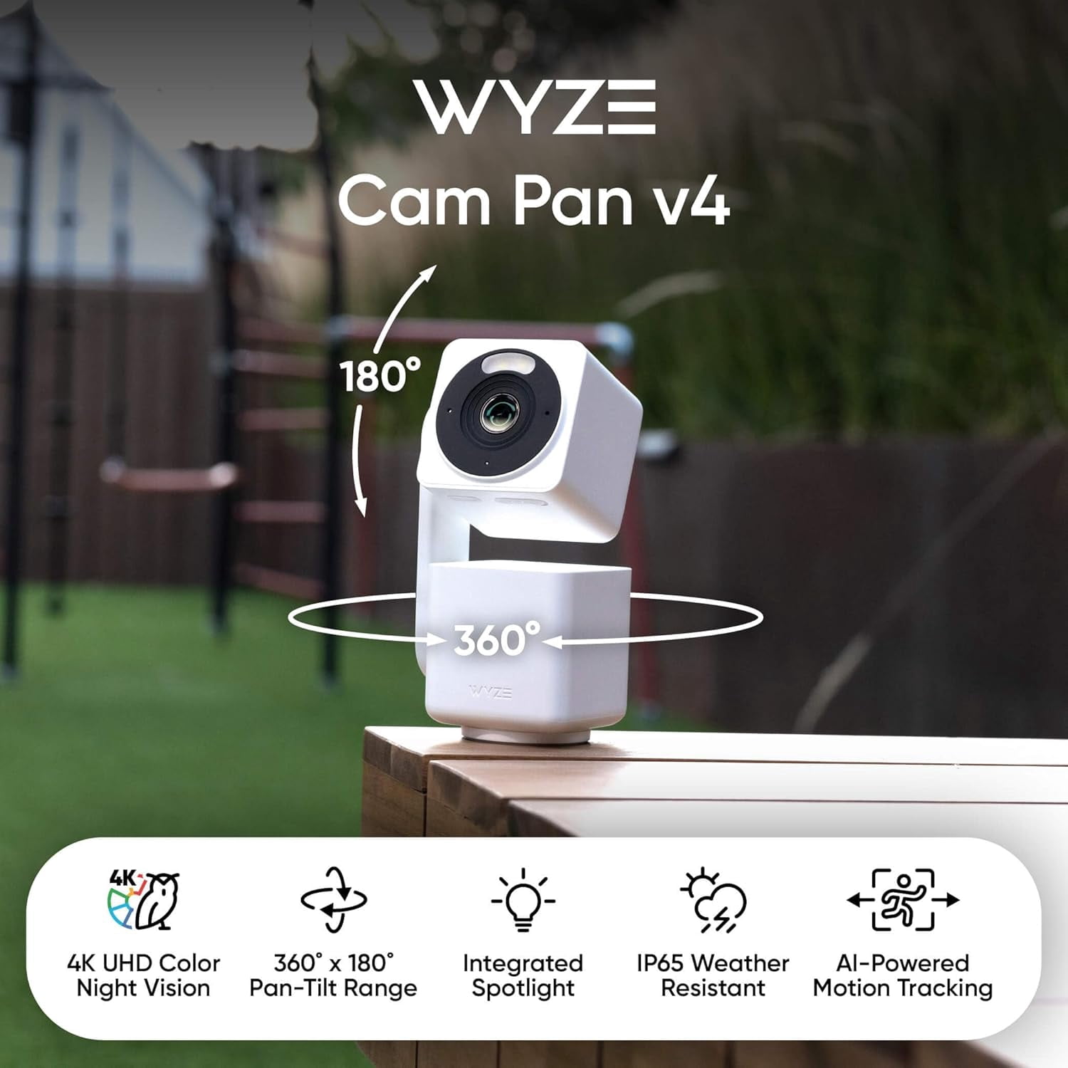 Wyze Cam Pan v4 4K Smart Security Camera, AI Indoor/Outdoor Camera with Color Night Vision, Pan/Tilt/Zoom, Voice Assistant Compatibility