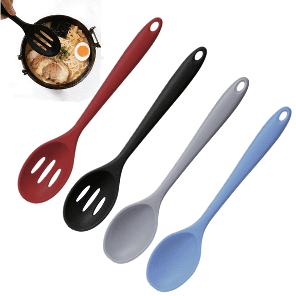 4 Pcs Silicone Spoon Set Slotted Spoon Heat Resistant, Non Scratch Cooking Spoons for Stirring, Scooping and Mixing