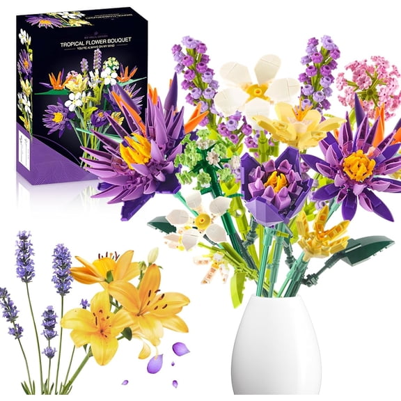 OKKIDY Flower Bouquet Set Compatible with Lego, 891PCS Birds of Paradise and Water Lily Bouquet Building Sets for Home Office Decor for Adults, Gift for Valentine's Day