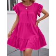 thumbnail image 3 of Hot Pink Solid Ruffle Hem Smock Dress With Flutter Sleeves For Casual Holiday Wear, 3 of 6