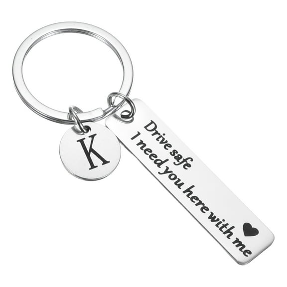 Uxcell Drive Safe Keychain, 1 Set Letter K Keychain I Need You Here with Me, Silver