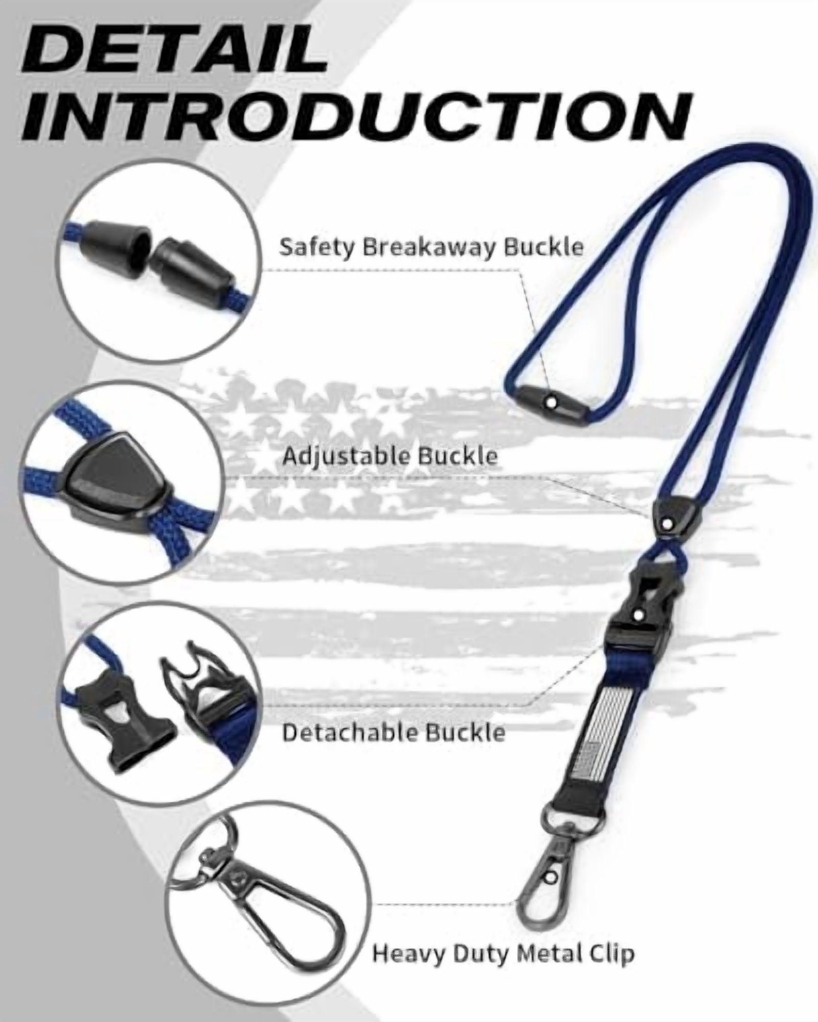 YNGLLC Badge Holder with Heavy Duty Breakaway Lanyard, Carbon Fiber-Texture, Durable ID Card Holder (Holds 6 Cards) with Quick Release Detachable Buckle, Metal Clip, American Flag