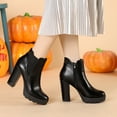 thumbnail image 2 of DARING DIVA Chunky High Heel Platform Zipper Chelsea Boots Black 9.5, 2 of 7