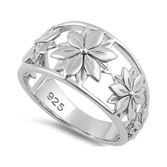 925 Sterling Silver Platinum Plated 5 Flowers Women Valentines Day Gifts Ring