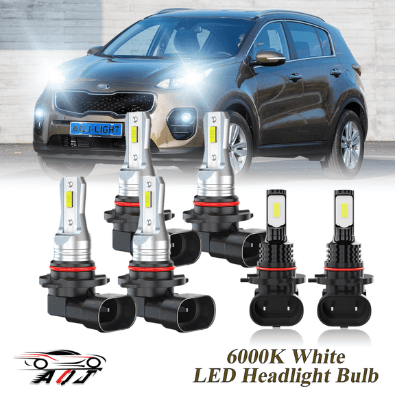 Compatible with Kia Sportage 2017-2021 2022 LED Headlight Bulbs Kit High Low Beam   Foglights Combo(Pack of 6) , 6500K White 10,000LM Super Bright, Plug and Play