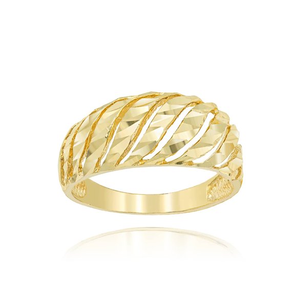 Solid Gold Diamond Cut Croissant Dome Ring (10K Yellow Gold,Size 4)