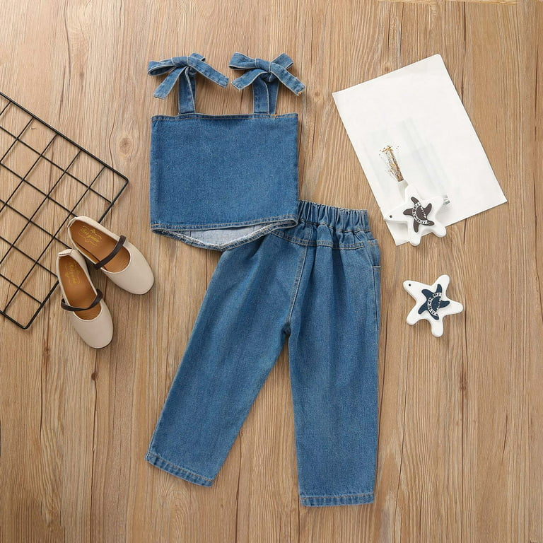 Kids Jeans Girl Solid Color Ripped Jeans Blue Casual Children