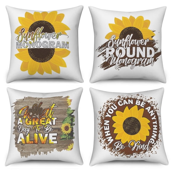 Pbobriich 18x18 In Set of 4 Sunflower Throw Pillow Covers Summer Pillow Case Linen Square Pillowcases Outdoor Sofa Couch Decor
