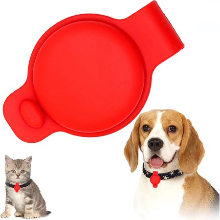 Case for AirTag Dog Collar Holder, Flexible Silicone Protective Cover for Pet Cat Collars, Protective Anti-Scratch Case Compatible with AirTag 2021 (Red)