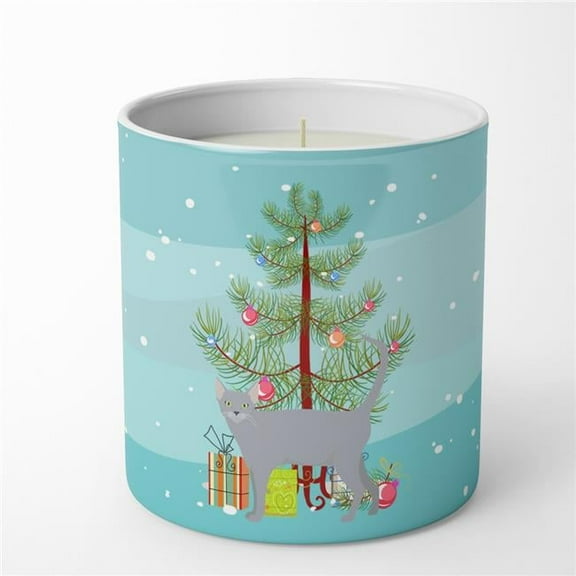 Carolines Treasures CK4695CDL 3.75 x 3.25 in. Unisex Russian Blue No.1 Cat Merry Christmas 10 oz Decorative Soy Candle
