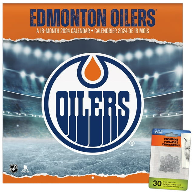 Trends International 2025 NHL Edmonton Oilers Wall Calendar & Push Pins