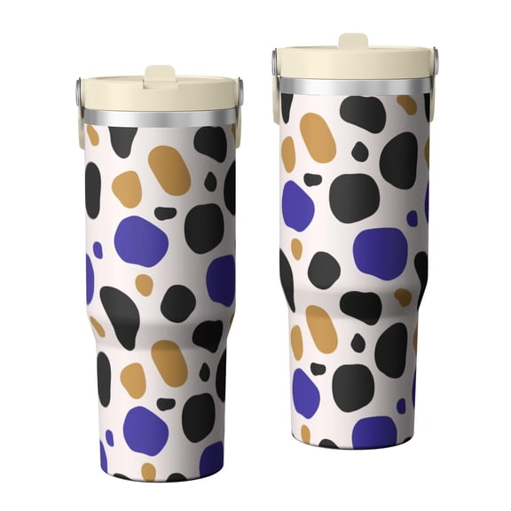 Leopard Print 30oz Handheld Travel Tumbler with Handle – Double Wall Stainless Steel Insulated Cup, Flip Straw Lid, Leak-Proof & BPA-Free for Hot and Cold Drinks – Durable Coffee & Juice Mug