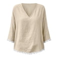 thumbnail image 2 of Cilsoka Women 3/4 Sleeve Shirts Casual Round Neck Tops Basic Tees Cute T-Shirts Loose Fit Fringe Trim Fashion Blouses, 2 of 6