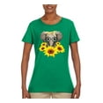 thumbnail image 2 of Elephant Sunflower Cute Love Animal Lover Womens Graphic T-Shirt, Kelly, 2XL, 2 of 3