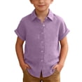 thumbnail image 2 of Tdoqot Girls Cotton Linen Button Down Shirts- Casual Short Sleeve Lapel Summer Kids Beach Clothes Purple Size 4-12T, 2 of 9