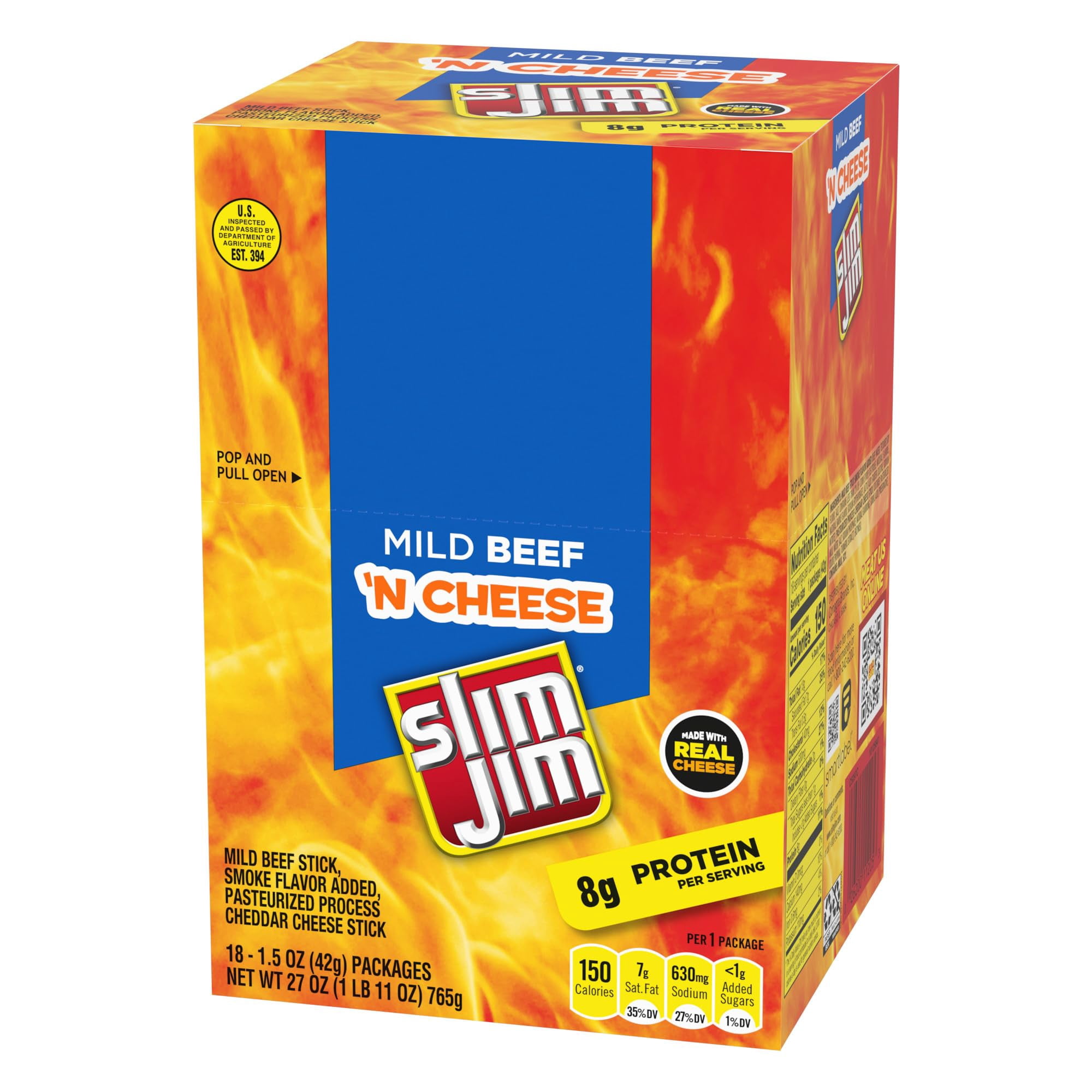 Slim Jim Beef and STF9&nbsp;Cheese Stick, Mild Flavor, 1.5 Oz. 18-Count