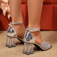thumbnail image 5 of Rokment Bling Sequin Square Toe Dressy Sandals for Women Bride Wedding Delicate Sparkly Clear Chunky Block High Heels Ankle Strap Dress Pumps Summer Shoes Silver Size 6.5, 5 of 7
