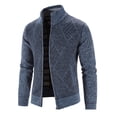 thumbnail image 2 of Spring Autumn Men'S Zip Up Casual Coat Men'S Wool Blend Coat Winter Sweater Long Sleeve Plus Velvet Turtleneck Thick Diamond Block Check Sweater Fashion Cardigan Streetwear Jacket, 2 of 8