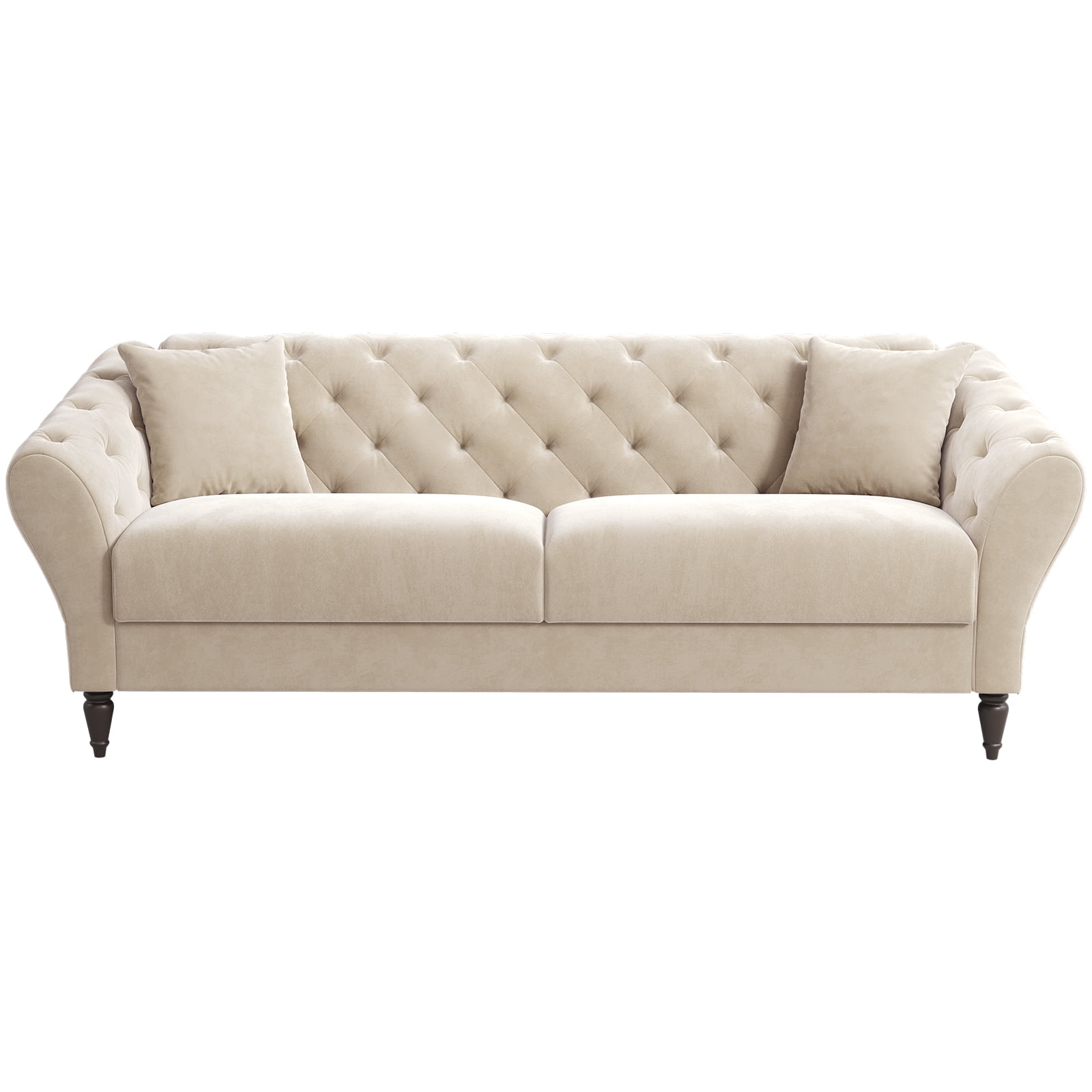 COPIAE 82 Inch Chesterfield loveseat Sofa,Tuxedo Arms Modern Couch Sturdy and Easy Installation, Small Sofa for Living Room Bedroom Office and Apartment,Velvet Fabric Beige