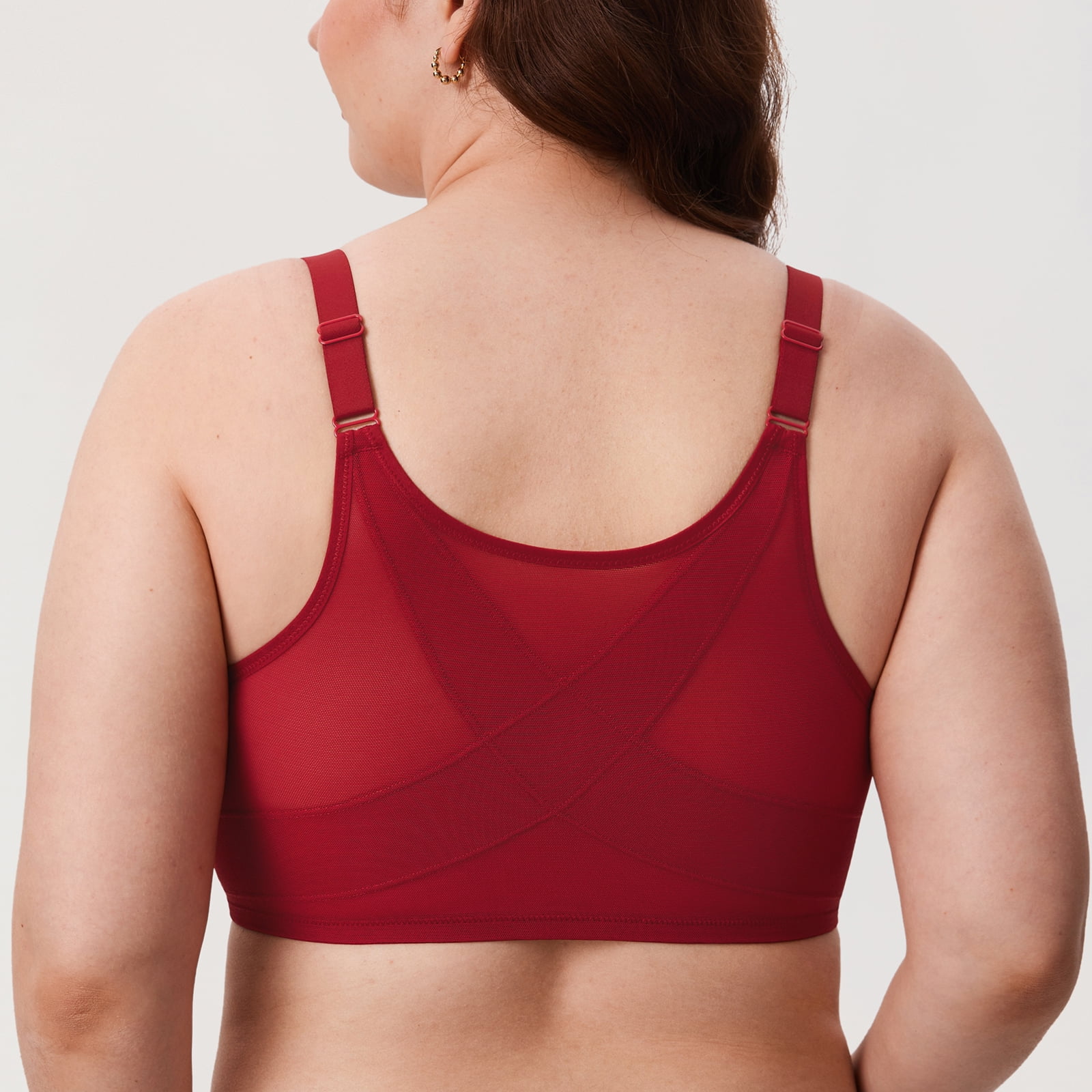 DELIMIRA Women's Front Closure Bras Posture Full Coverage Plus Size Lace Underwire Unlined Bra