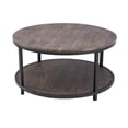 thumbnail image 4 of Round Coffee Table, 35.5" Rustic Coffee Table ,Cocktaile Table with 2-Tier Wooden Storage Shelf, Modern Living Room Furniture, Light Walnut, 4 of 7