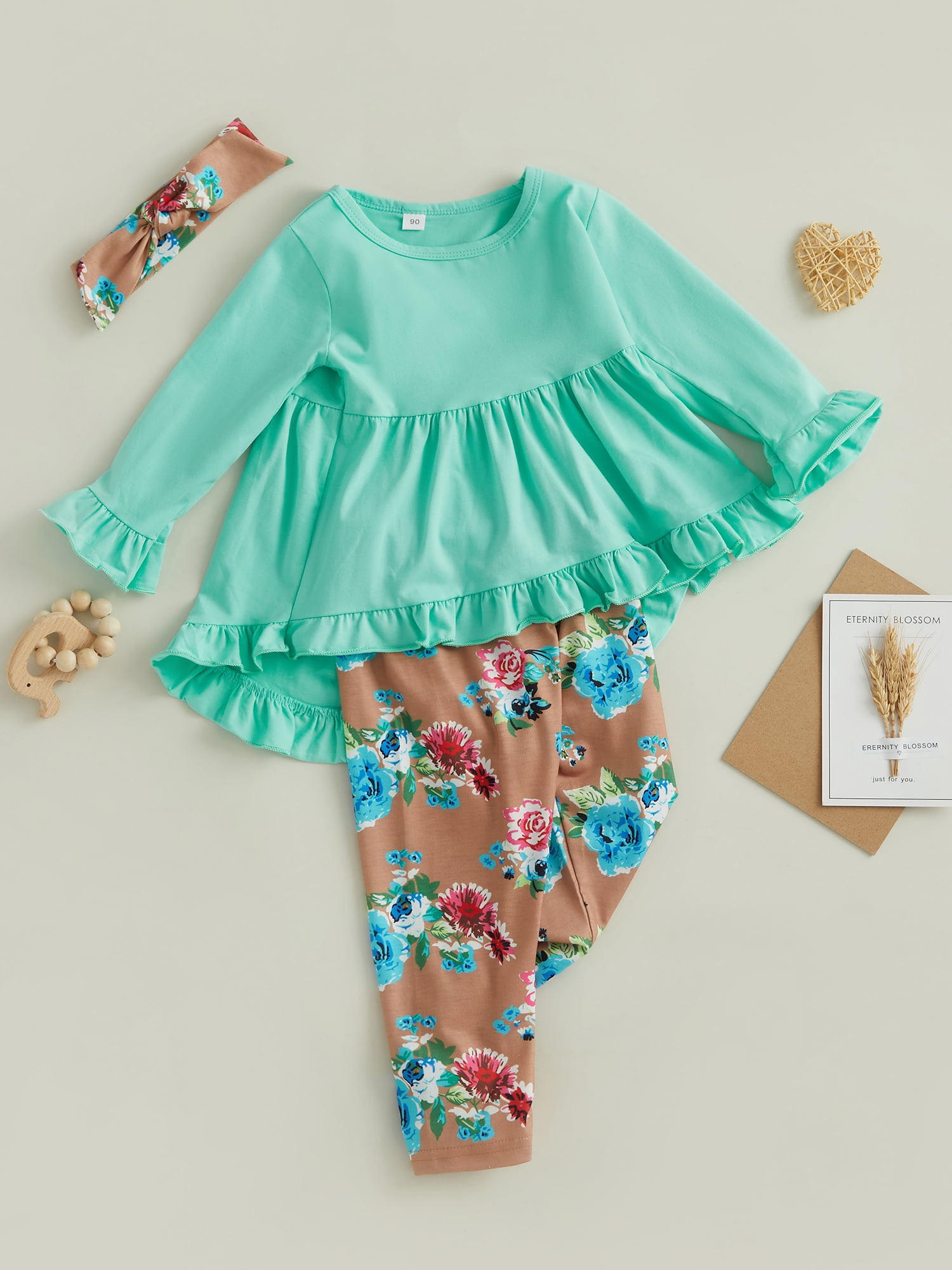 Kids Baby Girls T-shirt Tops Dress+Floral Leggings Headband