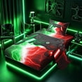 thumbnail image 2 of meiyoeat Neon Lightning Gaming Twin Sheet Sets for Boys Girls, Electric Gamer Bedding, Green Red, 3-Piece, 1 Flat Sheet, 1 Fitted Sheet and 1 Pillowcase, 2 of 6