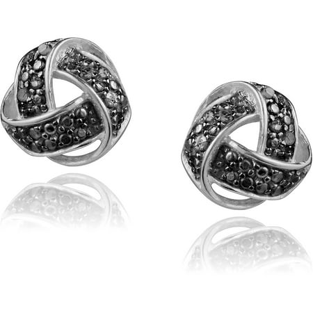 Brinley Co. Women's 0.02 Carat T.W. Black Diamond Accent Sterling Silver Weave Stud Earrings