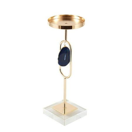 Benzara Bm190249 Metal Candle Holder With Agate Stone Accent On Square Stand Wide Circular Top Copper 4 25 X 4 25 X 12 5 In