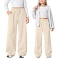 thumbnail image 2 of Gelikeya Girls Bowknot Baggy Sweatpants Elastic Waist Athletic Jogger Sweat Pants Cute Wide Straight Leg Sweat Pants Back To School Clothing, Beige & 8-9 Years, 2 of 8