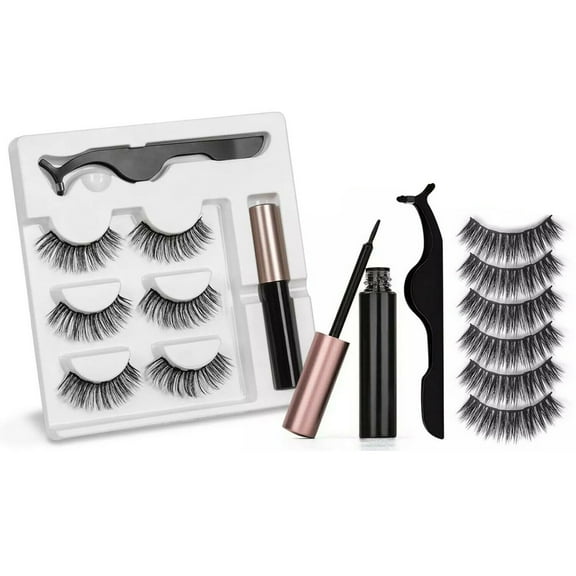 Long Lasting Magnetic Eyelash and Eyeliner Kit with Tweezers - 3 Pairs of Lashes