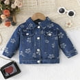 thumbnail image 2 of MEZZALL Girls Denim Jacket Long Sleeve Embroidered Stand Collar Casual Summer Coat For Baby Toddler Infants Daily Wear Soft / 12-18 Months, 2 of 8