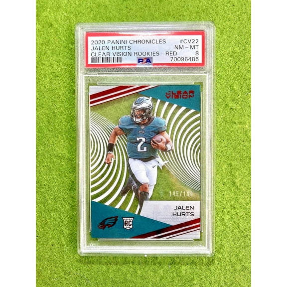 Jalen Hurts CLEAR #/199 RED ROOKIE CARD GRADED PSA 8 RC 2020 Panini Clear Vision
