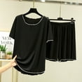 thumbnail image 2 of cfhntfmh Summer Pajama Set for Women Short Sleeve Tops Wide Leg Shorts Ribbed Homewear 2 Piece Outfit, 2 of 5
