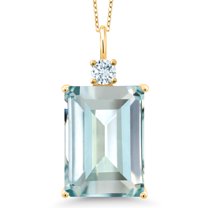 Gem Stone King 18K Yellow Gold Plated Silver Sky Blue Simulated Aquamarine and Sky Blue Aquamarine Pendant Necklace for Women (16.05 Cttw, Emerald Cut 18X13MM, With 18 inch Silver Chain)
