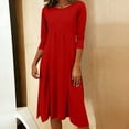 thumbnail image 2 of Bixock Women's Summer Midi Dresses,Casual Half Sleeve Dresses,Solid Color Crewneck Ruched with Pockets Loose Daily Office Leisure Wear Dresses, 2 of 5