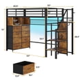 thumbnail image 2 of Afuhokles Twin Size Loft Bed with 8 Storage Drawers, Power Outlet, LED Metal Loft Bed with Storage Stairs and Wardrobe, Brown, 2 of 8