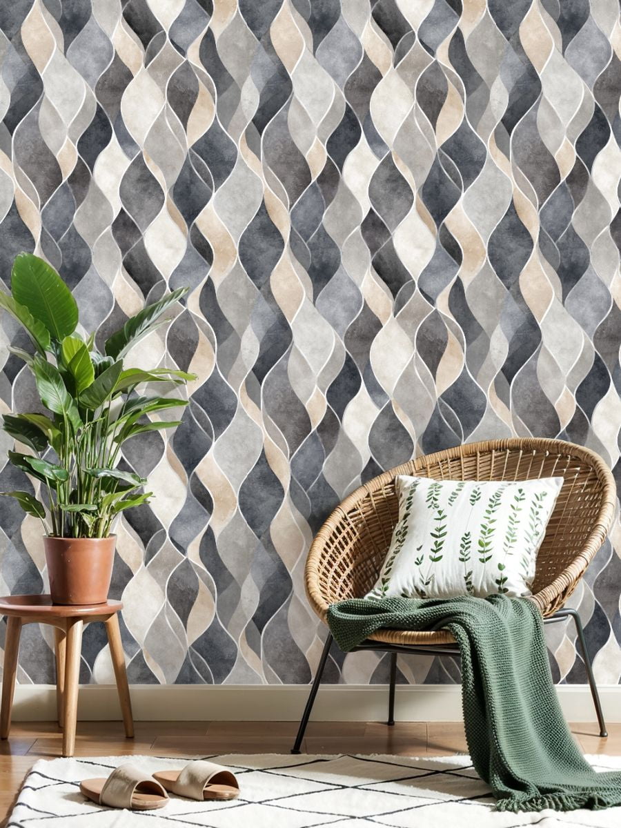 Peel and Stick Wallpaper Abstract Balanced Geometric Composition Smooth Curves Wall Mural 23.6in x 9.8ft Self Adhesive Removable Wall Paper Renter Friendly Wallpaper for Nursery Bedroom Cabinets