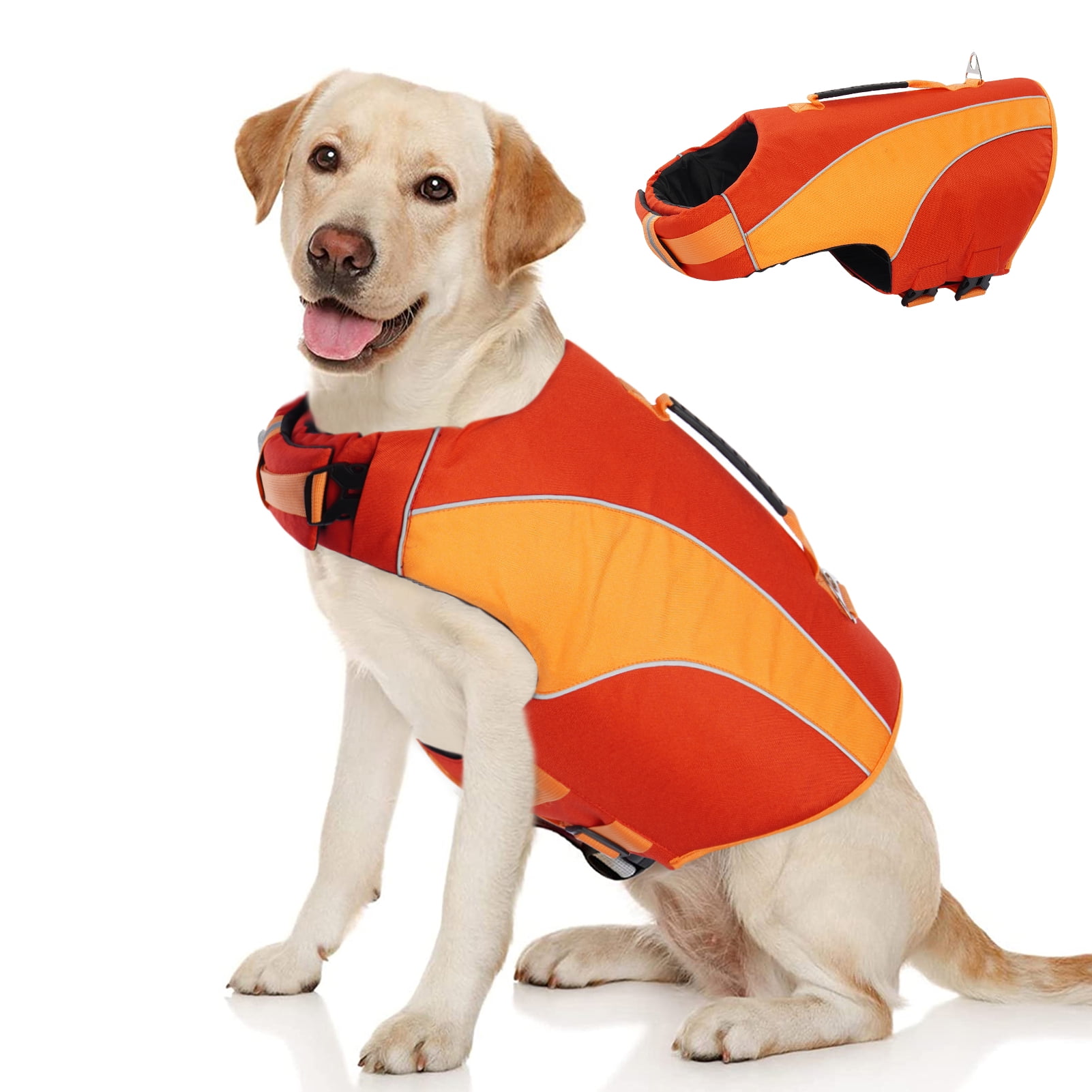 Queenmore Dog Life Jacket Ripstop Dog Safety Vest Adjustable Preserver with High Buoyancy and Durable Rescue Handle for Small,Medium,Large Dogs 