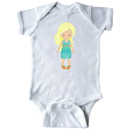 

Inktastic Fashion Girl Blonde Hair Blue Dress Orange Shoes Gift Baby Girl Bodysuit
