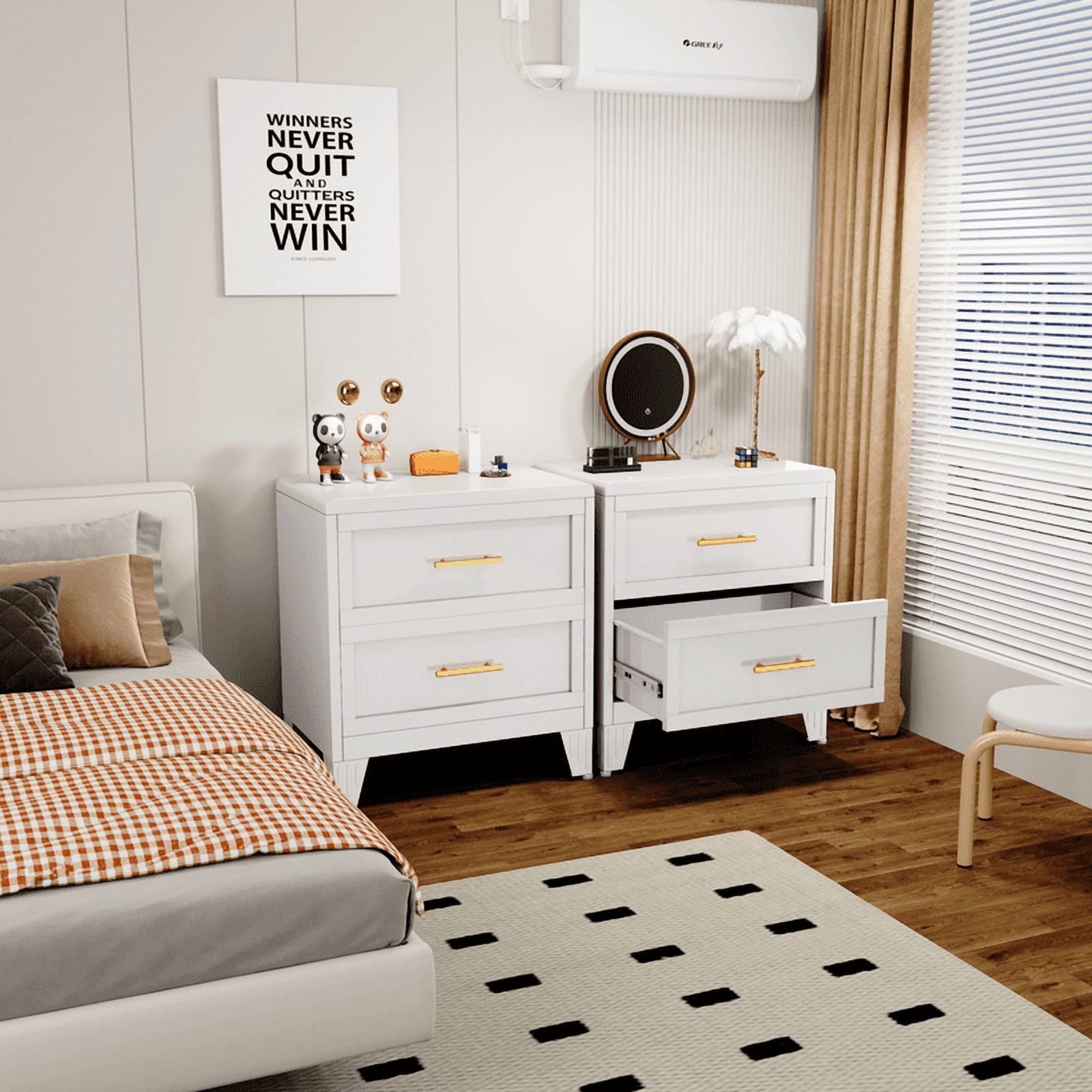 Erosoei Modern Metal Nightstand 2 Drawer Dresser for Bedroom