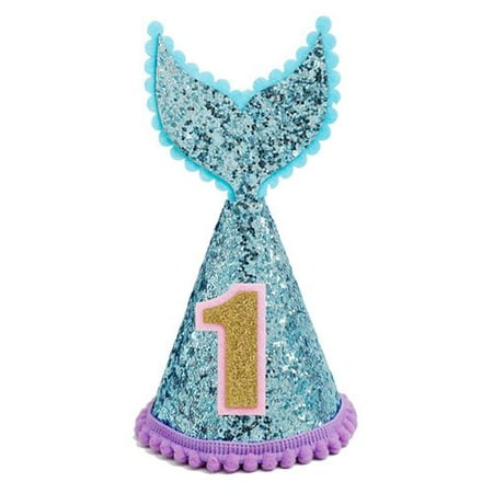 Toddler Party Hat - KABOER 1 PCS Glitter Mermaid Tail Hat with Elastic Band for Baby 1st Birthday Party Decoration Baby Mermaid Party Hat